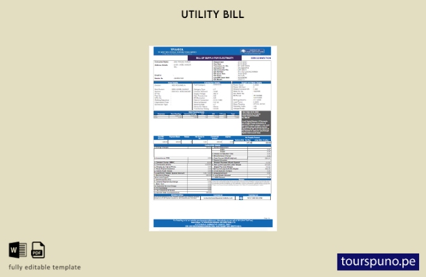 listo para imprimir plantilla de word de factura de servicios públicos de Ind TP